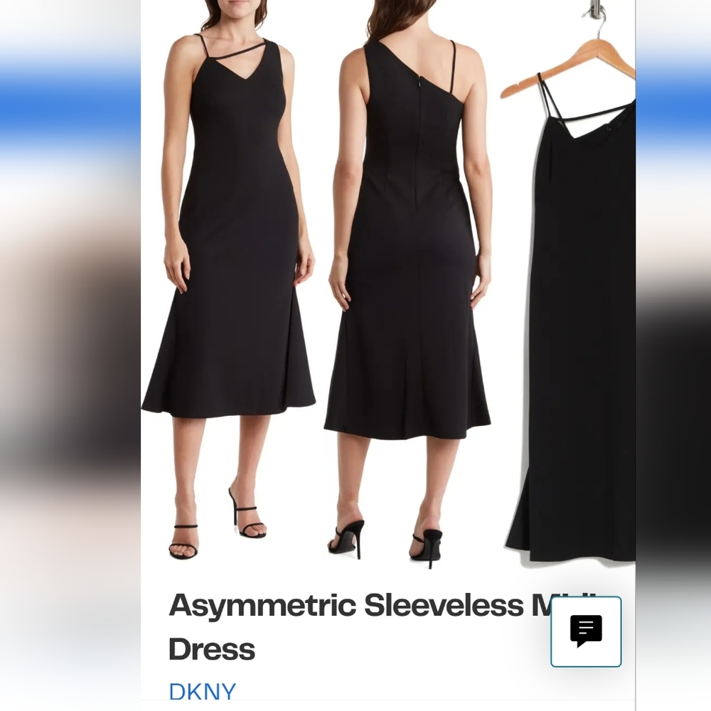 DKNY Elegant Black Asymmetric Sleeveless Midi Dress; Size 6
